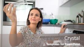  Presentation with color - Beautiful presentation theme featuring pretty-young-woman-putting-dishes backdrop and a gray colored foreground