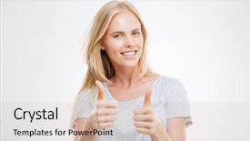  Presentation with yes - PPT theme having pretty young woman showing thumbs background and a lemonade colored foreground
