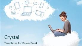  Presentation with cloud computing - Presentation theme enhanced with pretty young woman sitting in cloud with laptop cloud computing concept background and a sky blue colored foreground