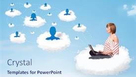  Presentation with cloud - Audience pleasing PPT theme consisting of pretty-young-woman-sitting backdrop and a sky blue colored foreground