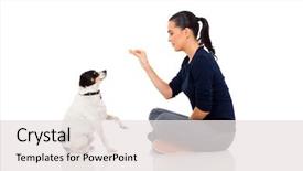 Presentation with dog training class - Slide deck enhanced with pretty young woman training background and a white colored foreground