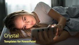  Presentation with phone addiction - PPT theme having pretty-young-woman-using background and a tawny brown colored foreground