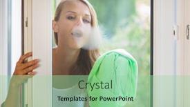  Presentation with windows - Beautiful PPT theme featuring pretty-young-woman-washing-windows backdrop and a mint green colored foreground
