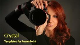  Presentation with cctv camera or surveillance system - Theme with pretty young woman with camera background and a wine colored foreground