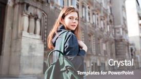  Presentation with green city - Audience pleasing PPT theme consisting of pretty-young-woman-with-green backdrop and a gray colored foreground