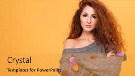  Presentation with orange - Cool new presentation design with pretty young woman with red backdrop and a  colored foreground