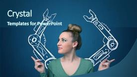  Presentation with robotic - Cool new presentation design with pretty-young-woman-with-robotic backdrop and a ocean colored foreground