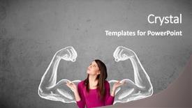  Presentation with strong - Cool new PPT theme with pretty young woman with sketched backdrop and a gray colored foreground