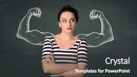  Presentation with strong - PPT layouts enhanced with pretty young woman with sketched background and a dark gray colored foreground