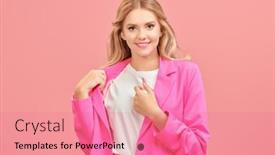  Presentation with space suit - Slide deck having pretty-young-woman-with-wavy and a coral colored foreground