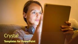  Presentation with bluetooth - PPT layouts consisting of pretty-young-woman-working background and a tawny brown colored foreground