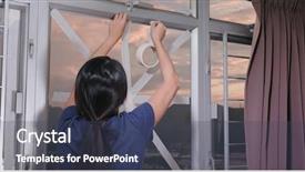  Presentation with typhoon - Slide deck featuring preventative - woman stick tape on window background and a tawny brown colored foreground