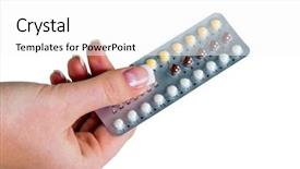  Presentation with elderly holding pills - Presentation featuring preventative health - hand holding pills symbolic photo background and a white colored foreground