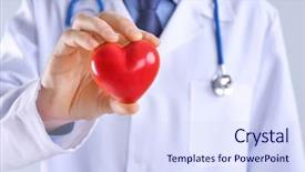 Presentation with heart health - Presentation design enhanced with preventative health - male doctor hand holding red background and a sky blue colored foreground