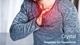  Presentation with heart attack - Slide set consisting of prevention cardiovascular disease - heart attack concept man suffering background and a ocean colored foreground