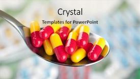  Presentation with colorful of antibiotics capsule pills - PPT theme featuring prevention green chemistry - capsule pills in spoon background and a  colored foreground