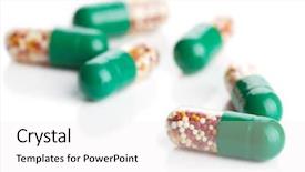  Presentation with green chemistry - Slides consisting of prevention green chemistry - capsule pills isolated background and a  colored foreground