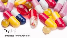  Presentation with pills - Colorful slide set enhanced with prevention green chemistry - colorful pills isolated backdrop and a white colored foreground