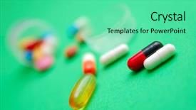  Presentation with pills - Colorful presentation enhanced with prevention green chemistry - pills closeup backdrop and a seafoam green colored foreground