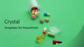  Presentation with pills - Presentation featuring prevention green chemistry - pills closeup background and a seafoam green colored foreground
