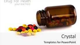  Presentation with tablets - Theme with prevention green chemistry - pills tablets and capsules spilled background and a light gray colored foreground