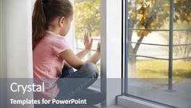 Presentation with children abuse - Beautiful PPT theme featuring prevention victimization - little sad girl at home backdrop and a  colored foreground