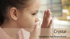  Presentation with children abuse - Amazing slide set having prevention victimization - little sad girl near window backdrop and a coral colored foreground