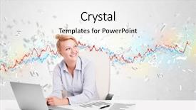  Presentation with stock market abstract business concept - Slide deck having price increase - business woman sitting at table background and a white colored foreground