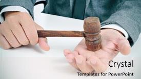  Presentation with gavel - PPT layouts with bidding job - closeup of a young caucasian background and a lemonade colored foreground