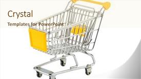  Presentation with shopping cart or supermarket trolley - Slide deck having seniors home - portrait of modern 60s asian background and a light gray colored foreground.