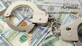  Presentation with dollar lock - PPT layouts featuring debt lock - handcuffs on dollar banknotes corruption background and a soft green colored foreground