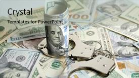  Presentation with corruption - Colorful slides enhanced with handcuffs with rolled dollar banknote backdrop and a light gray colored foreground