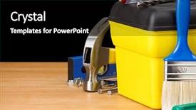  Presentation with set of construction tools tool - Colorful PPT theme enhanced with price right - toolbox and construction tools isolated backdrop and a black colored foreground