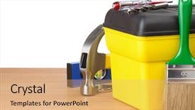  Presentation with construction tools - Presentation enhanced with price right - toolbox and construction tools isolated background and a coral colored foreground