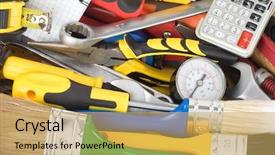  Presentation with construction equipment - Slide deck consisting of price right - tools and construction equipment background and a yellow colored foreground