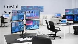  Presentation with data - Colorful presentation theme enhanced with price rise - monitors with stock data backdrop and a light blue colored foreground