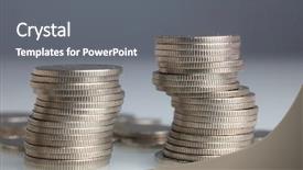  Presentation with stacks of rupee coins - PPT layouts enhanced with price rise - stacks of money coins background and a gray colored foreground