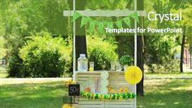 Presentation with lemonade - PPT theme with price tage - wooden lemonade stand in park background and a  colored foreground