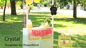  Presentation with lemonade - Beautiful slide set featuring price tage - wooden lemonade stand in park backdrop and a  colored foreground