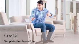  Presentation with furniture - Slide deck enhanced with price tage - young man shopping in furniture background and a light gray colored foreground