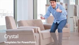  Presentation with furniture - Beautiful presentation featuring price tage - young man shopping in furniture backdrop and a gray colored foreground