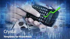  Presentation with charging gun man hands charging - Cool new PPT theme with price volatility - investor man hands with calculator backdrop and a ocean colored foreground