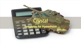  Presentation with toy cathone - PPT theme featuring price war - calculator and toy panzer isolated background and a tawny brown colored foreground