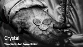  Presentation with beggar - Presentation theme consisting of priceless - dirty hands of a beggar background and a dark gray colored foreground