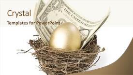  Presentation with gold egg - PPT theme having priceless - gold egg and money background and a soft green colored foreground