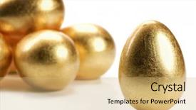  Presentation with white gold - Colorful slide deck enhanced with priceless - gold eggs on white background backdrop and a coral colored foreground