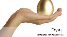  Presentation with egg - Amazing slide set having priceless - golden egg in the hand backdrop and a white colored foreground