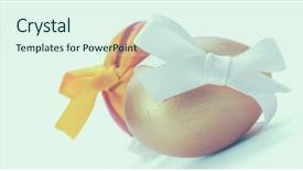  Presentation with gold food white - Beautiful presentation featuring priceless - golden egg on white background backdrop and a sky blue colored foreground