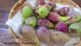  Presentation with pear - Presentation design enhanced with prickly-pear-fruit-harvest background and a coral colored foreground