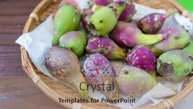  Presentation with spoilage fruit and vagetable - Presentation theme with prickly-pear-fruit-harvest background and a coral colored foreground